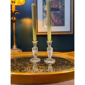 Vintage Starburst Crystal Candle Holders: Mid-Century Taper Pair